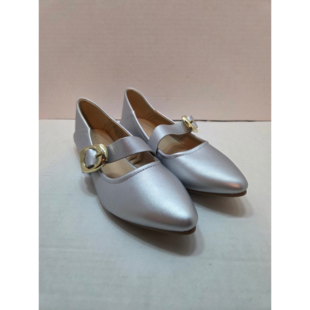 Rampage Sage Silver Metallic Pointed Toe Mary Jane Buckle Flats Mens 6